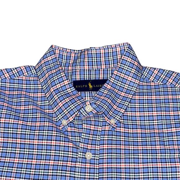 Ralph Lauren Button Front Shirt Men's Size XL Blue Plaid L/S Embroidered Pony - Picture 2 of 7